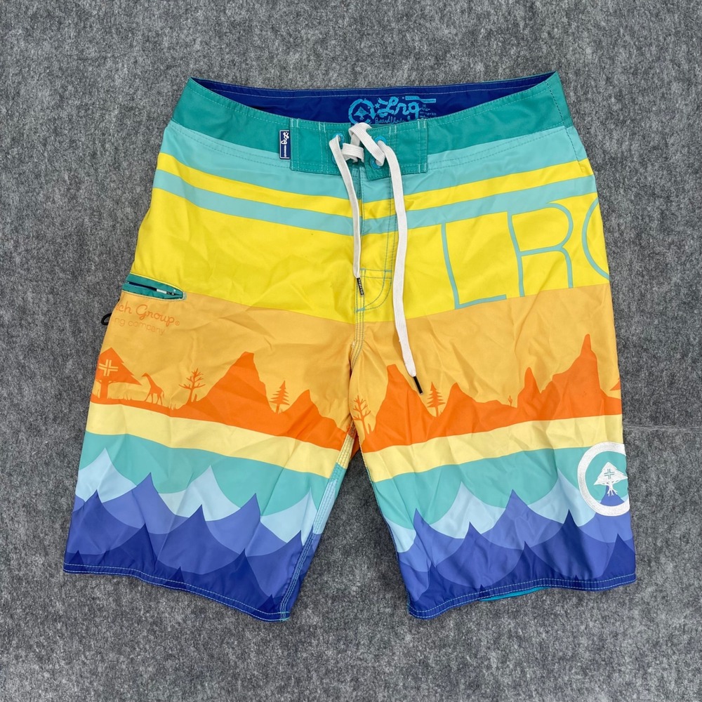 LRG Lifted Research Group Board Shorts Mens 30 Landscape Swim Trunks Multicolor
